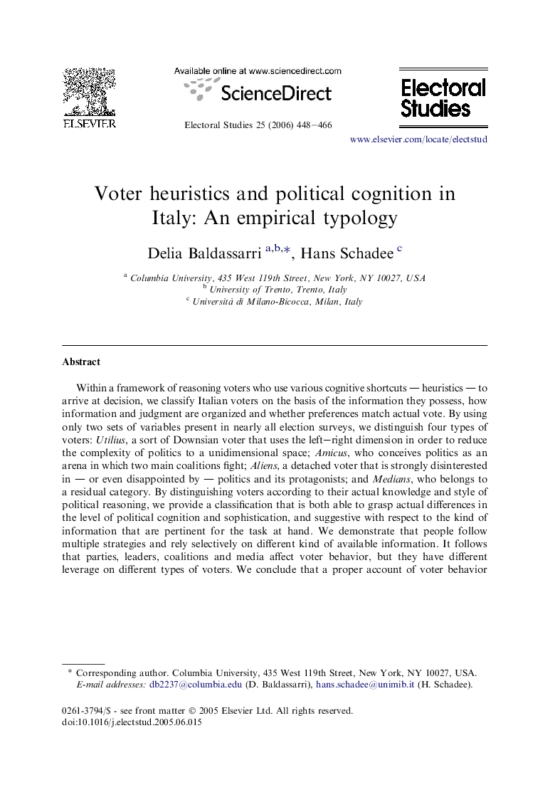 Voter heuristics and political cognition in Italy: An empirical typology