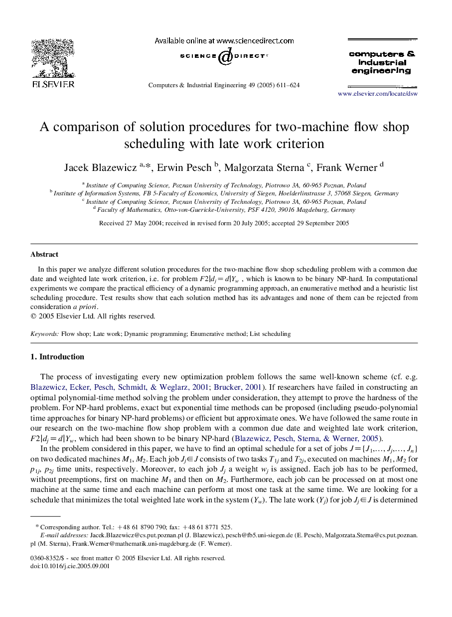 A comparison of solution procedures for two-machine flow shop scheduling with late work criterion