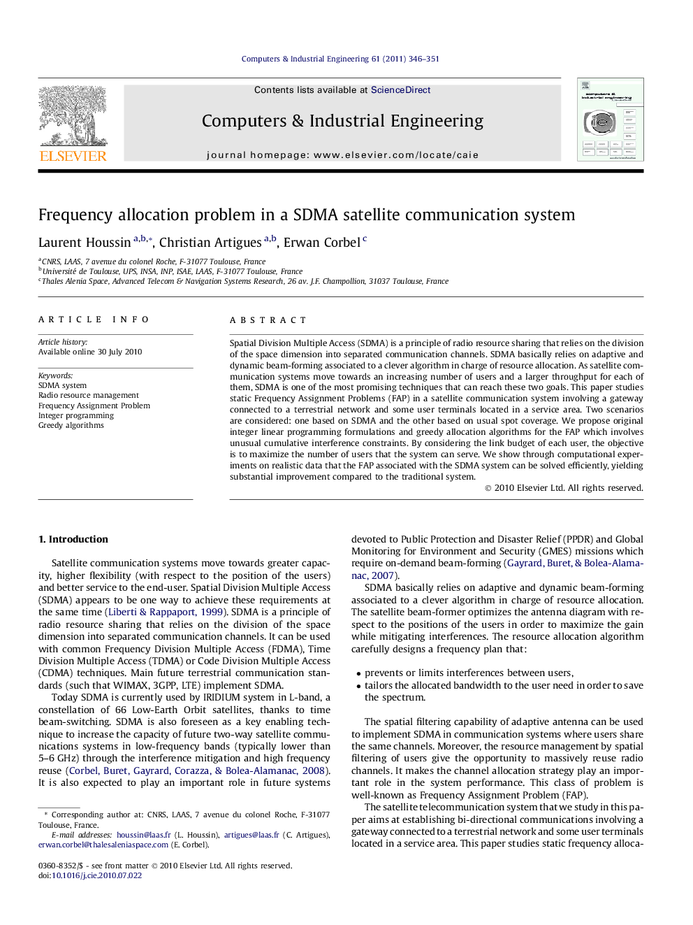 Frequency allocation problem in a SDMA satellite communication system