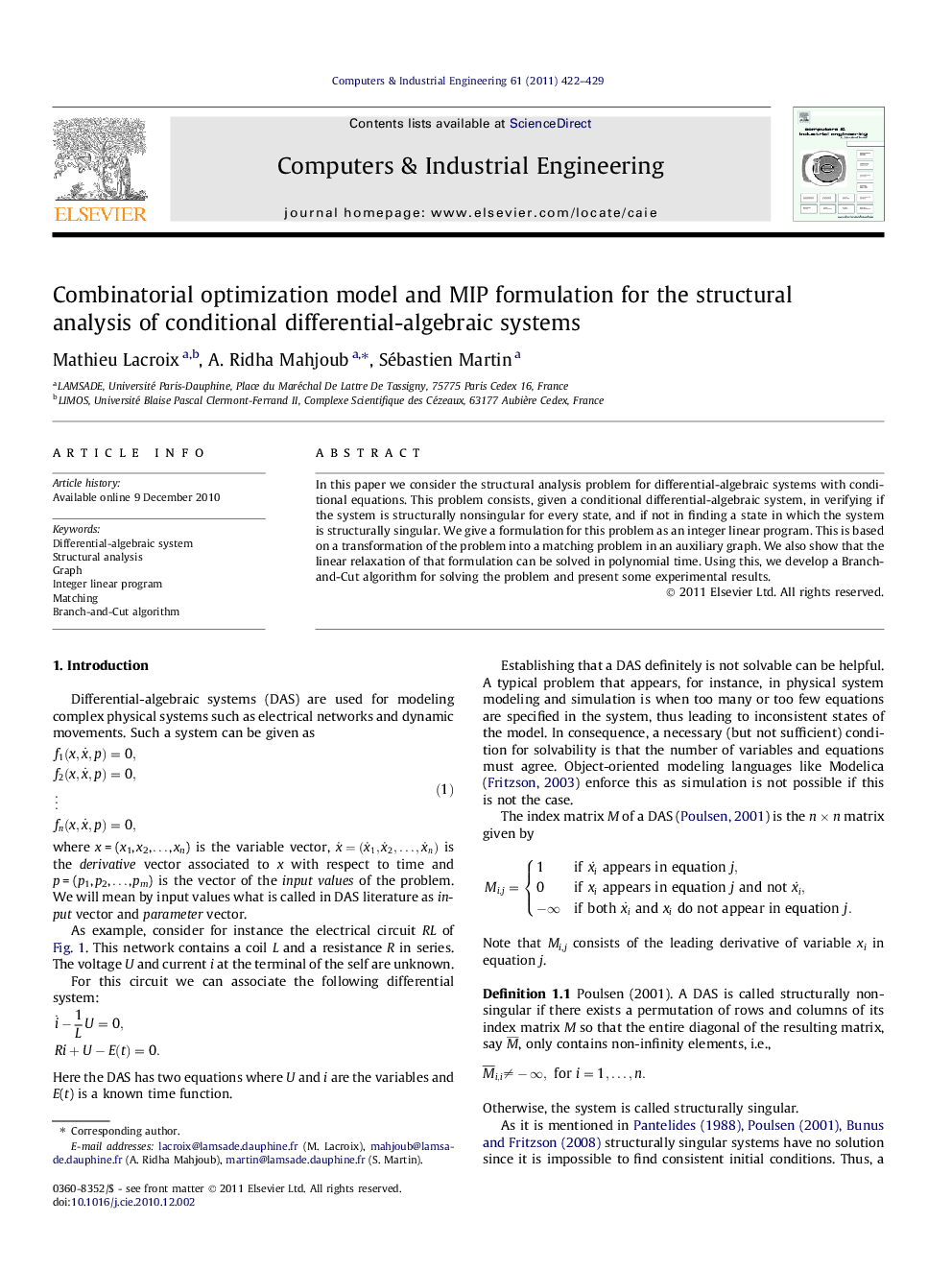 Combinatorial optimization model and MIP formulation for the structural analysis of conditional differential-algebraic systems