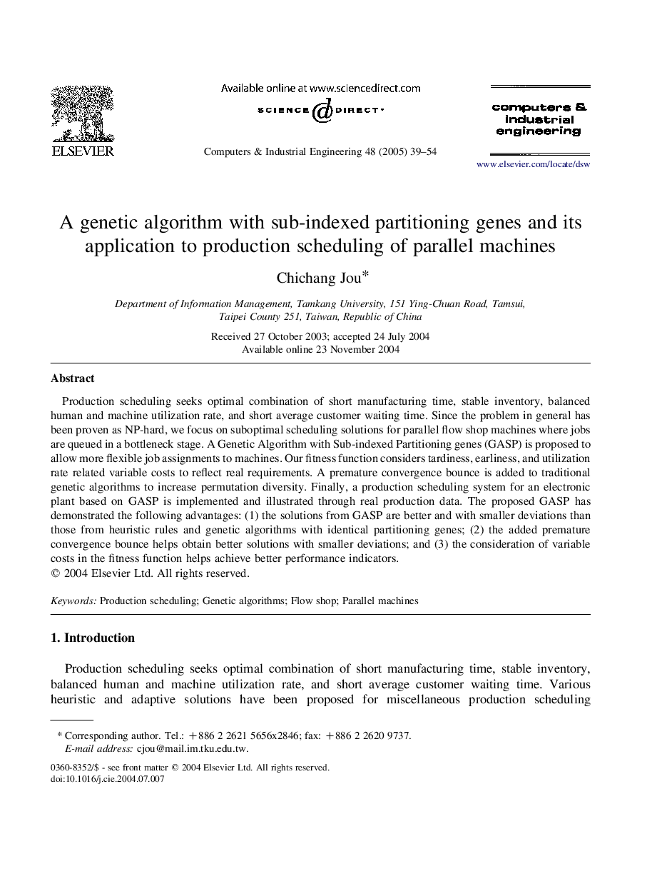 A genetic algorithm with sub-indexed partitioning genes and its application to production scheduling of parallel machines