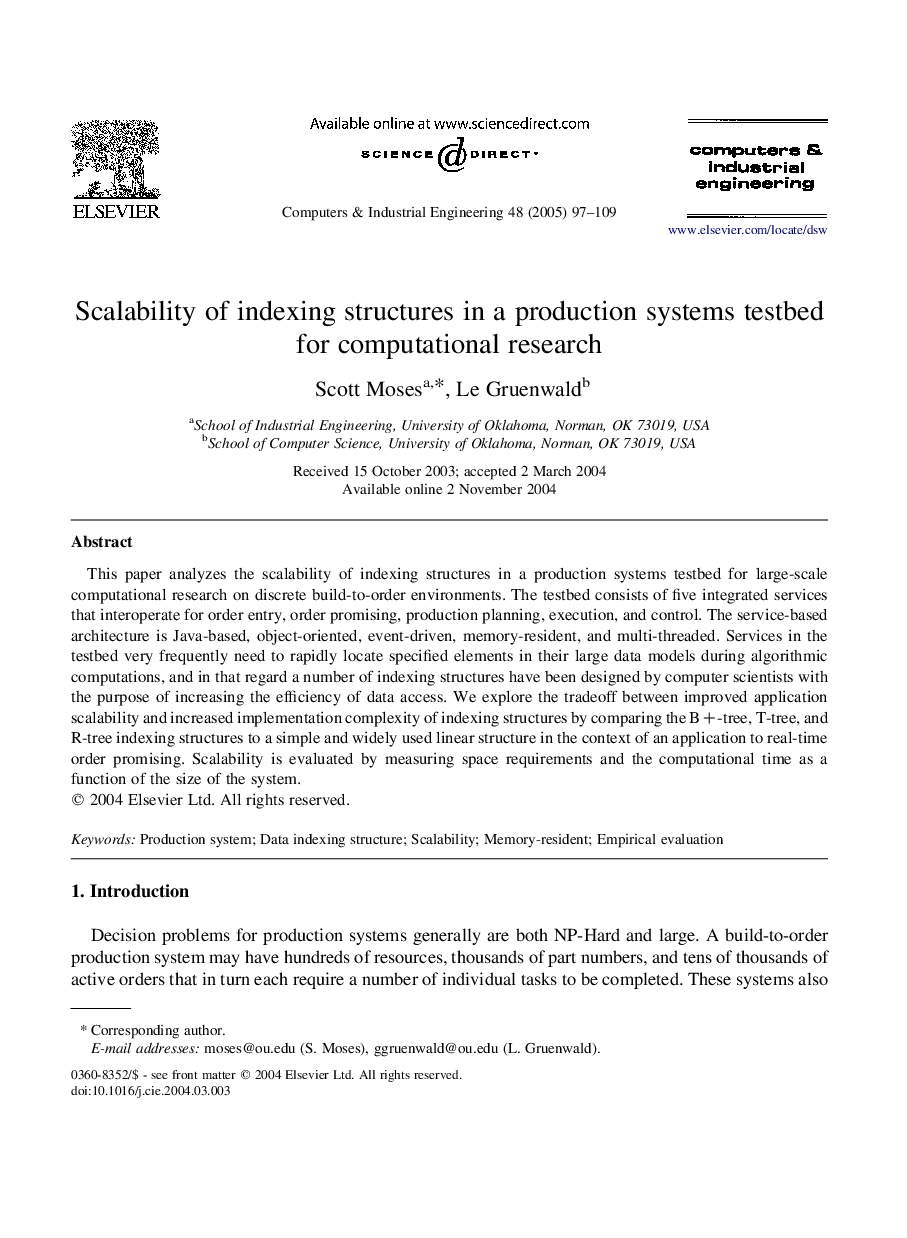 Scalability of indexing structures in a production systems testbed for computational research