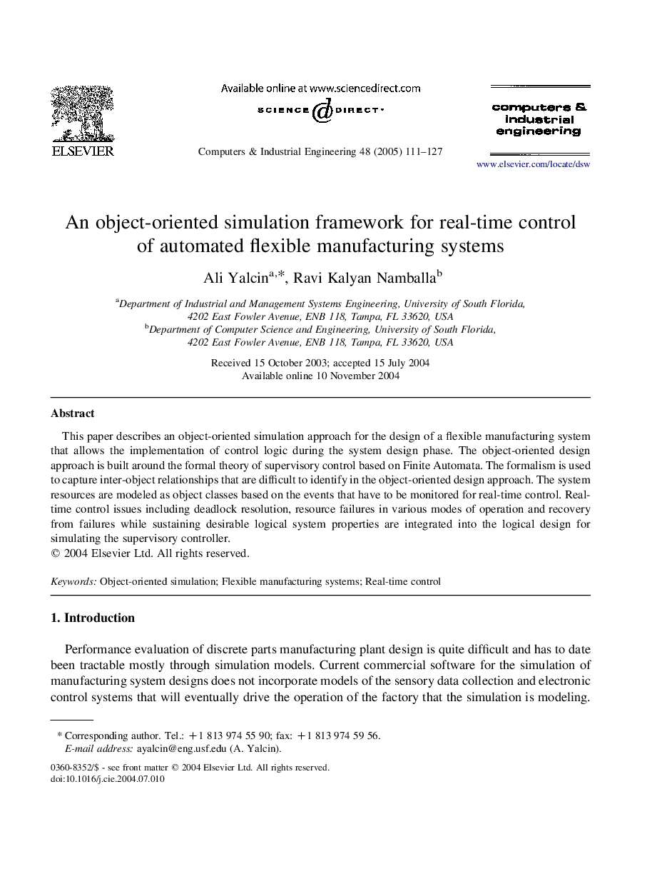 An object-oriented simulation framework for real-time control of automated flexible manufacturing systems