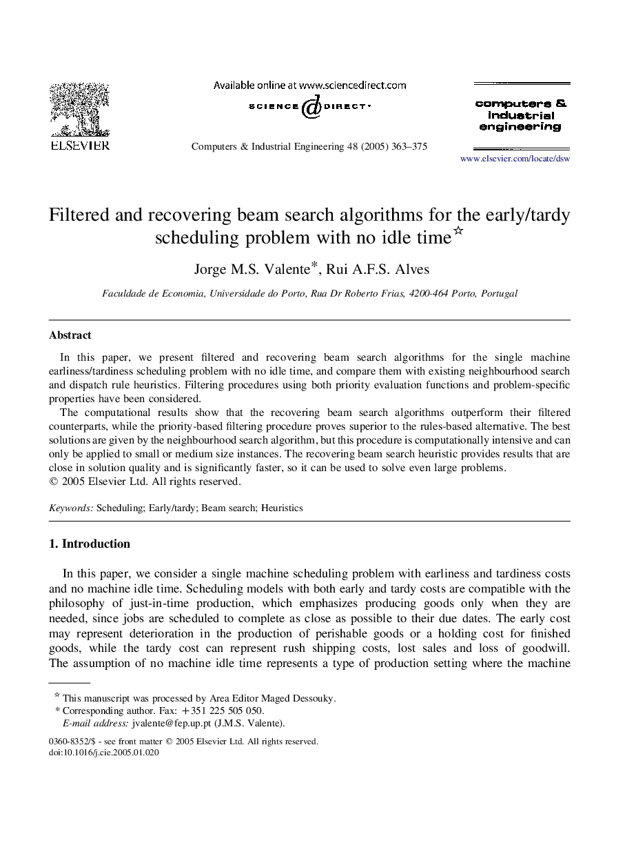 Filtered and recovering beam search algorithms for the early/tardy scheduling problem with no idle time