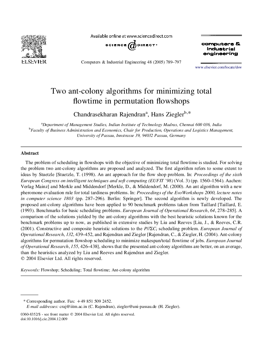 Two ant-colony algorithms for minimizing total flowtime in permutation flowshops