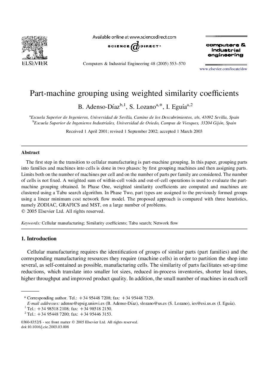 Part-machine grouping using weighted similarity coefficients
