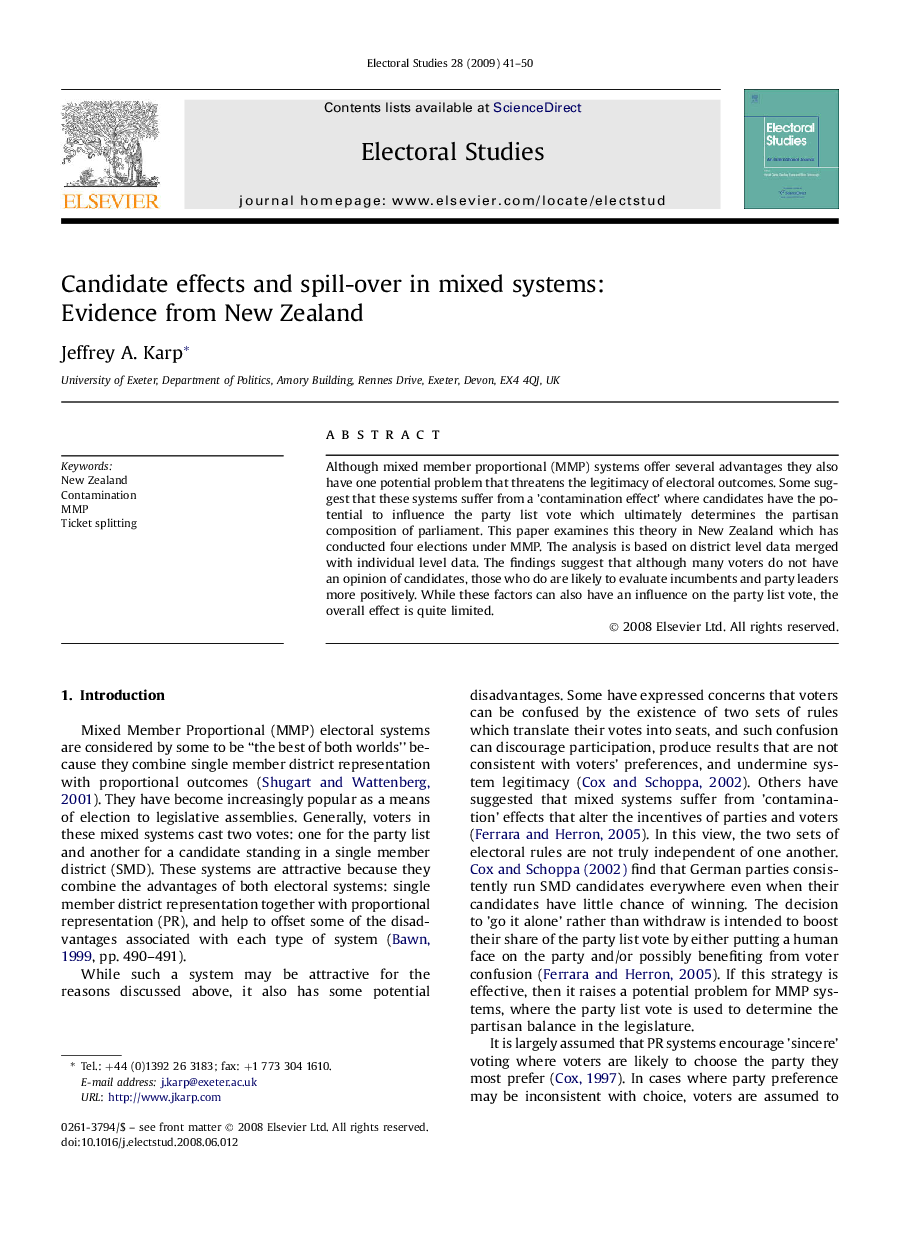 Candidate effects and spill-over in mixed systems: Evidence from New Zealand