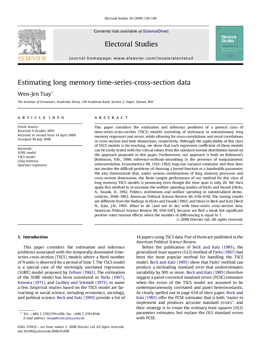 Estimating long memory time-series-cross-section data