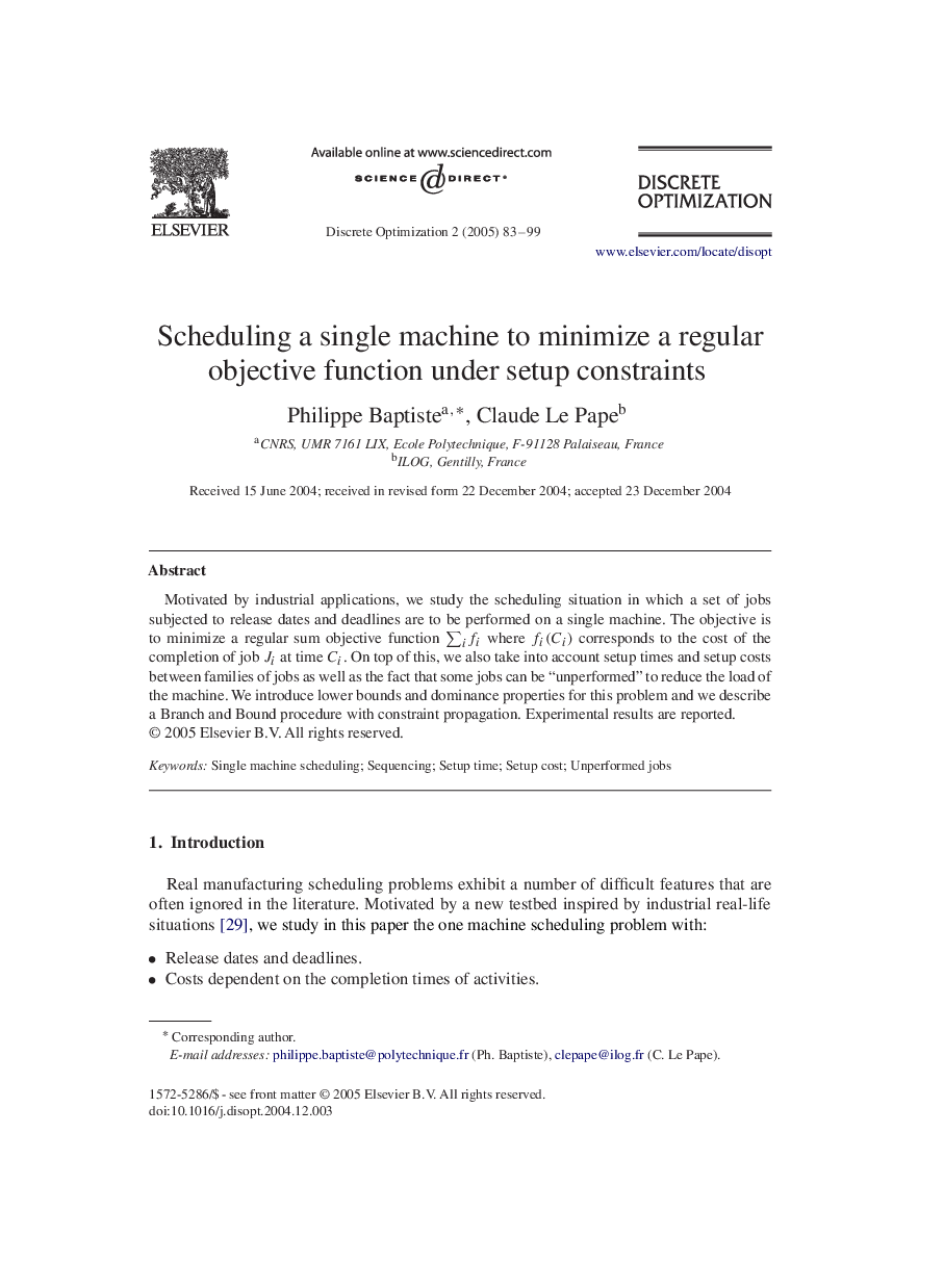 Scheduling a single machine to minimize a regular objective function under setup constraints