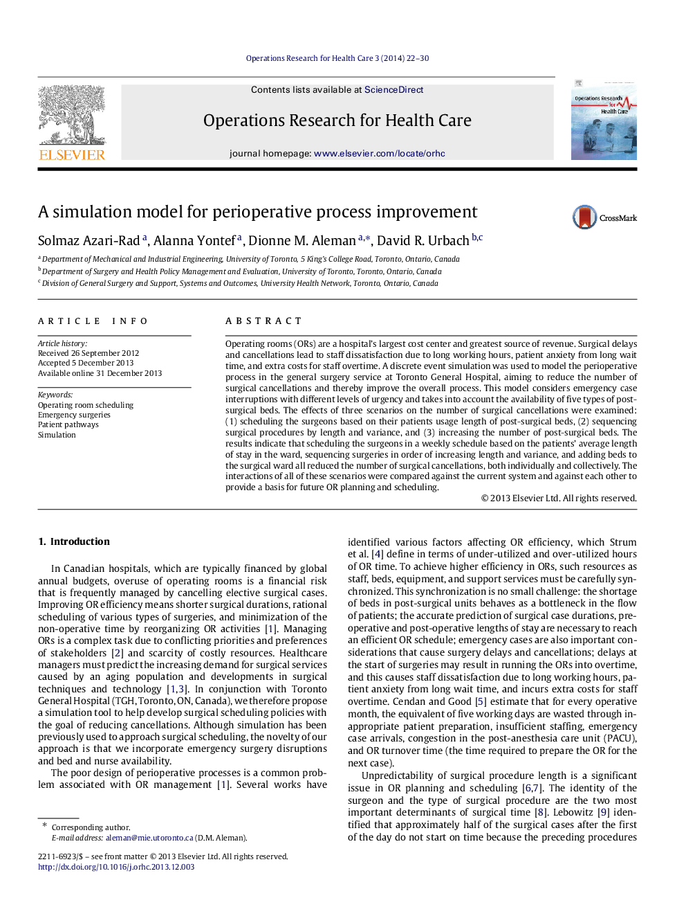 A simulation model for perioperative process improvement