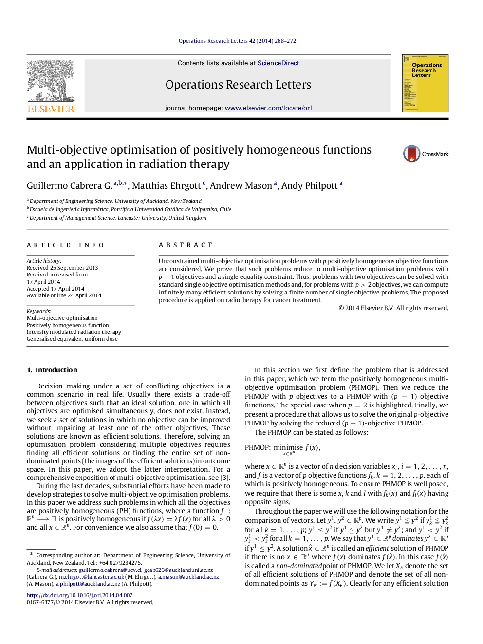 Multi-objective optimisation of positively homogeneous functions and an application in radiation therapy