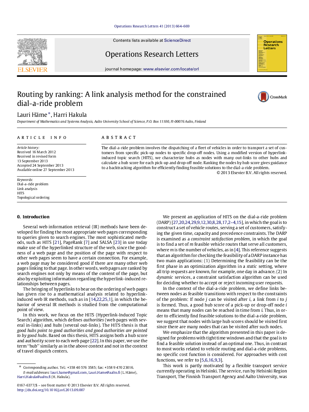 Routing by ranking: A link analysis method for the constrained dial-a-ride problem