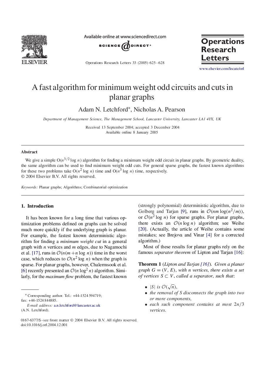 A fast algorithm for minimum weight odd circuits and cuts in planar graphs