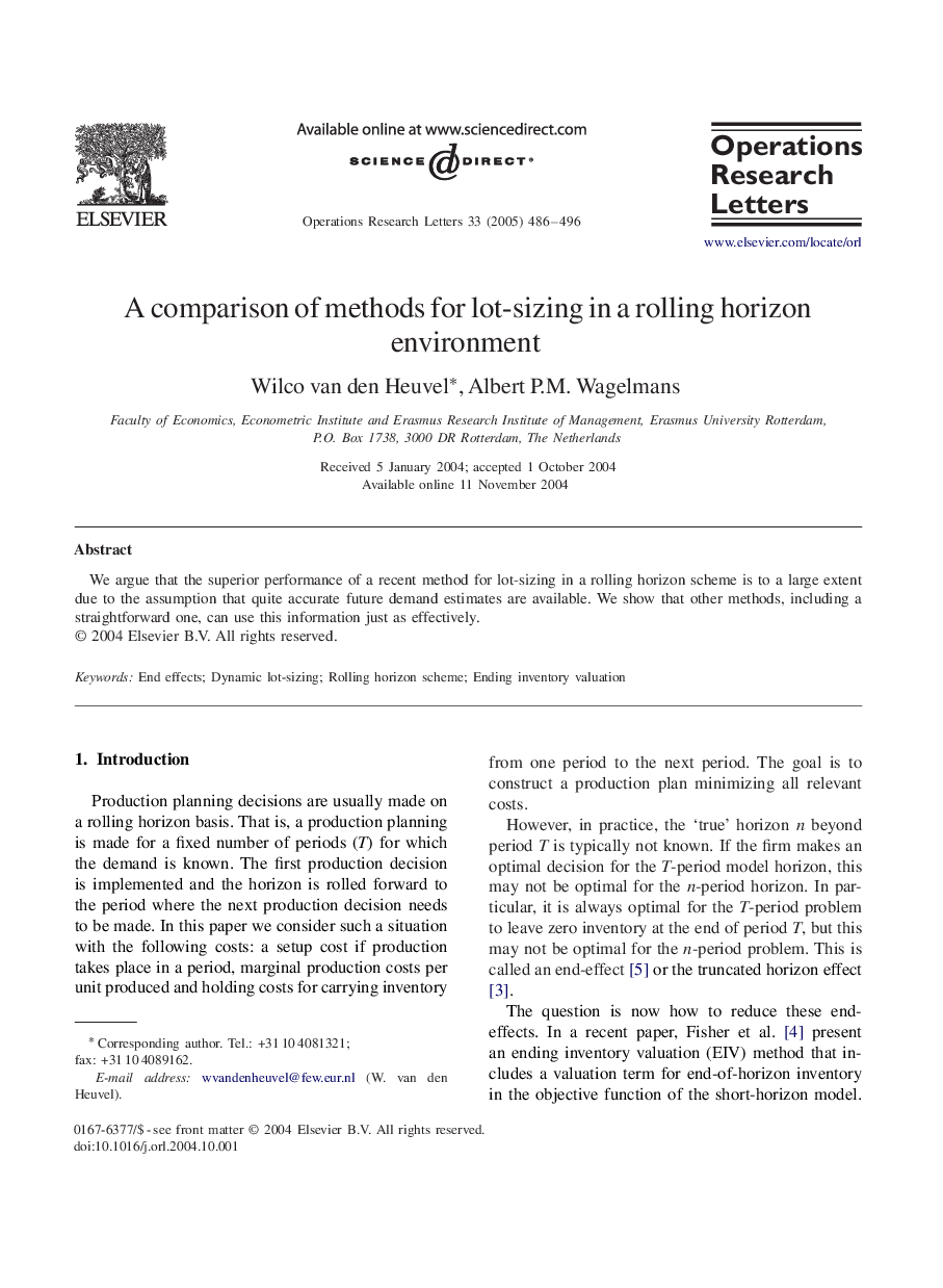 A comparison of methods for lot-sizing in a rolling horizon environment