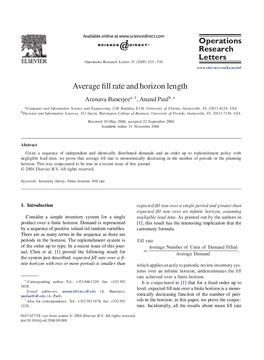 Average fill rate and horizon length