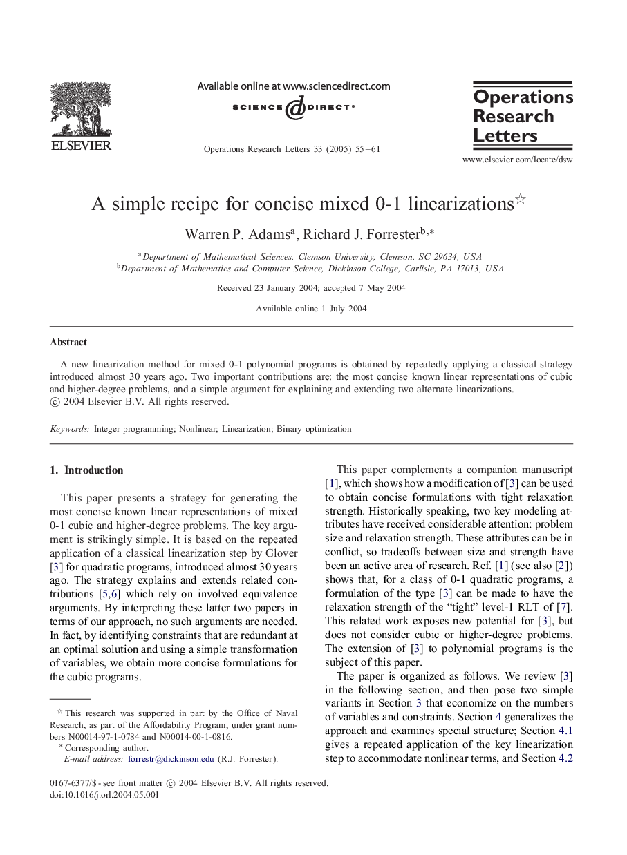 A simple recipe for concise mixed 0-1 linearizations