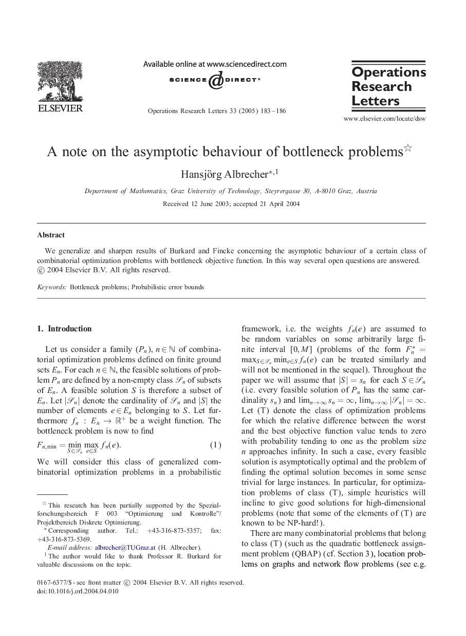 A note on the asymptotic behaviour of bottleneck problems