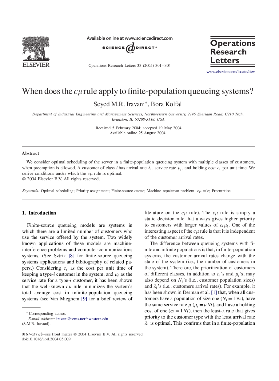 When does the cÎ¼ rule apply to finite-population queueing systems?