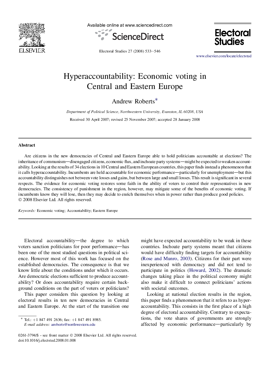 Hyperaccountability: Economic voting in Central and Eastern Europe