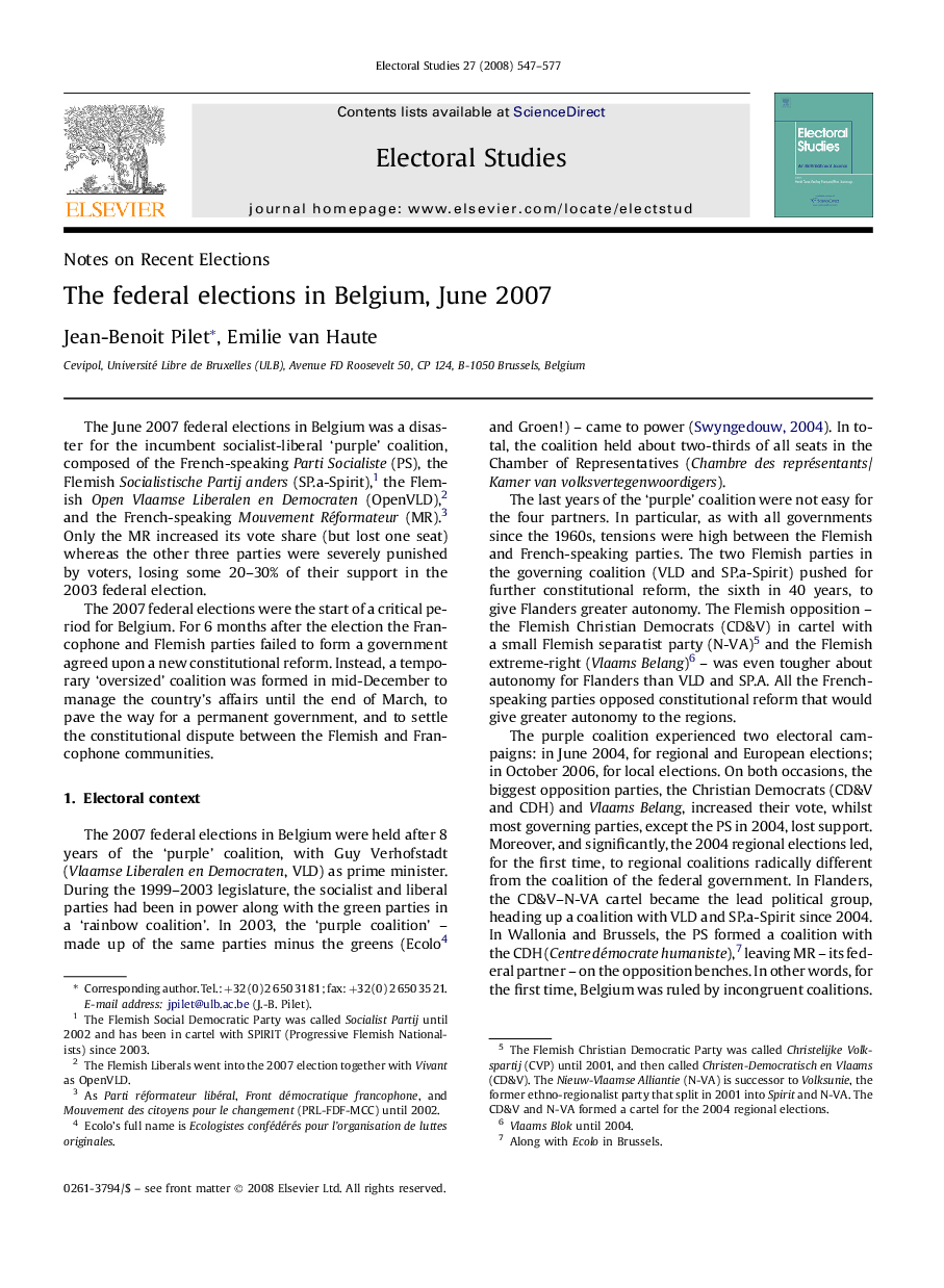The federal elections in Belgium, June 2007