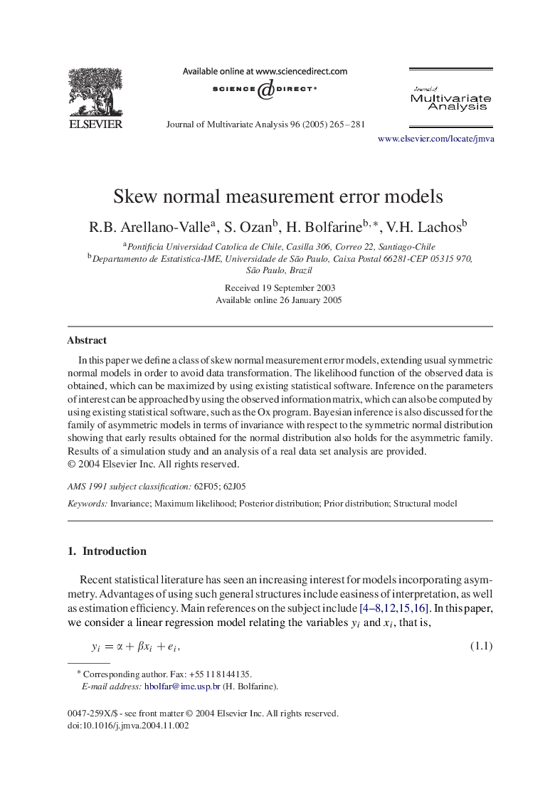 Skew normal measurement error models