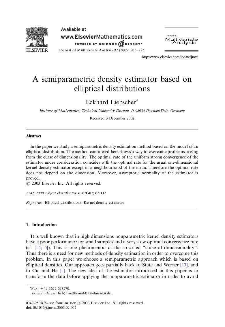 A semiparametric density estimator based on elliptical distributions
