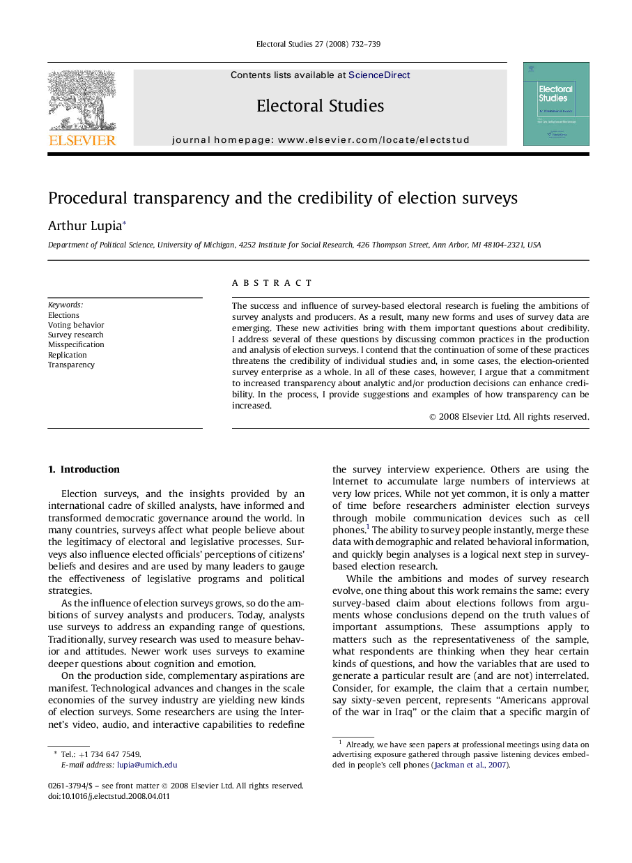 Procedural transparency and the credibility of election surveys