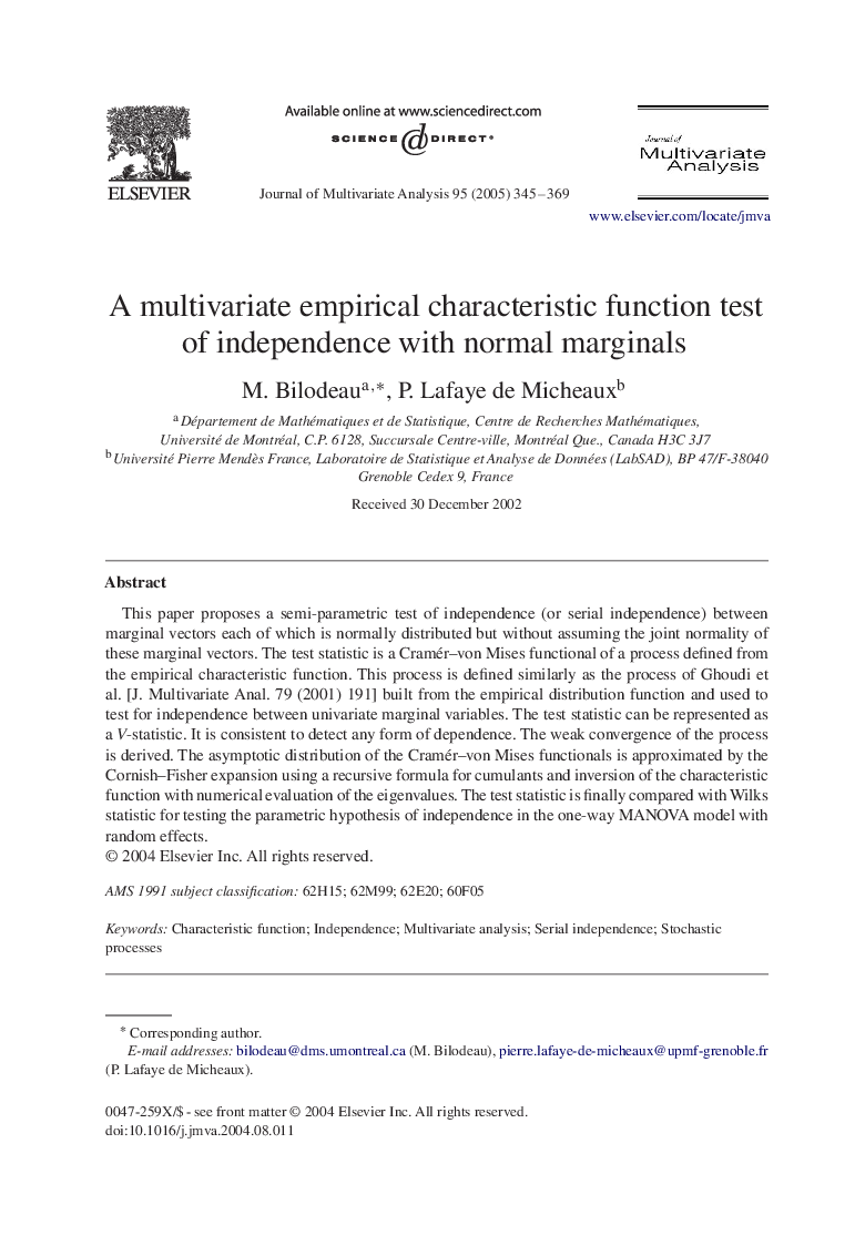 A multivariate empirical characteristic function test of independence with normal marginals