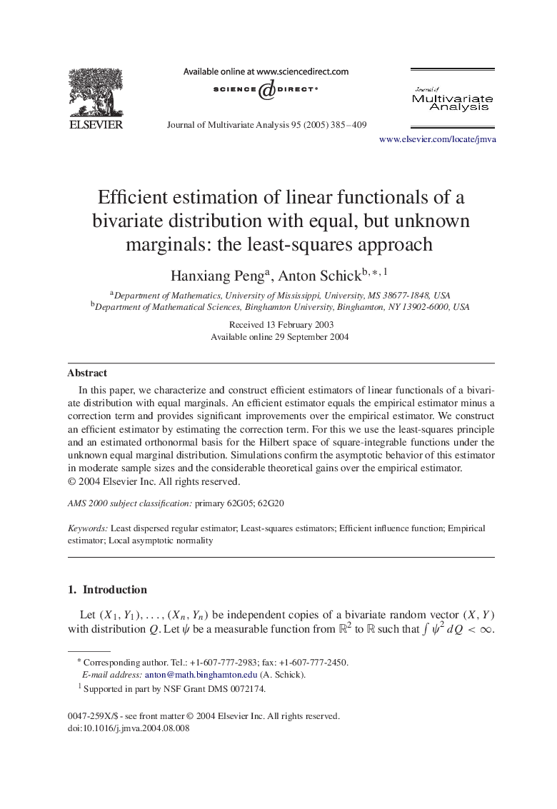 Efficient estimation of linear functionals of a bivariate distribution with equal, but unknown marginals: the least-squares approach