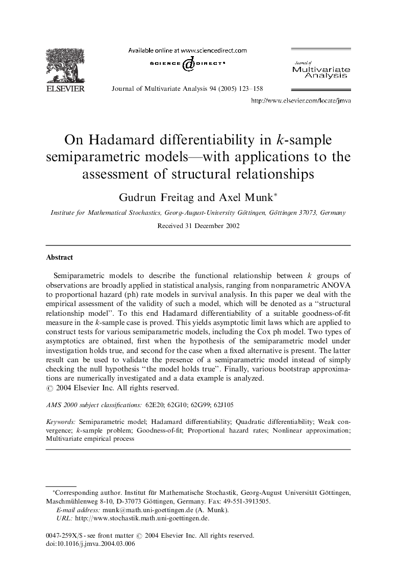 On Hadamard differentiability in k-sample semiparametric models-with applications to the assessment of structural relationships