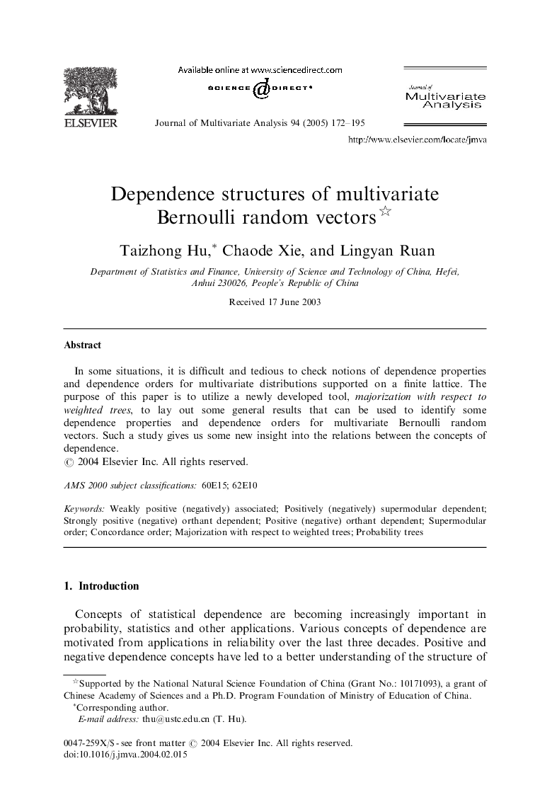 Dependence structures of multivariate Bernoulli random vectors