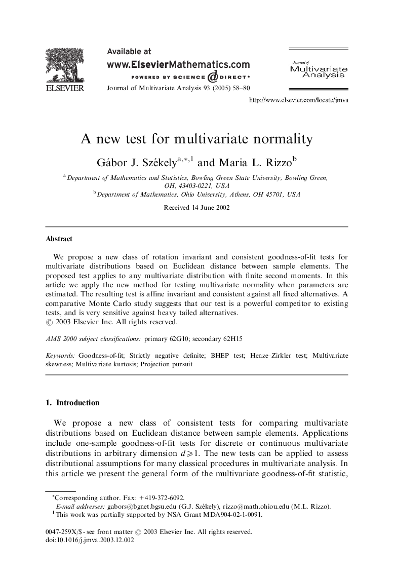 A new test for multivariate normality