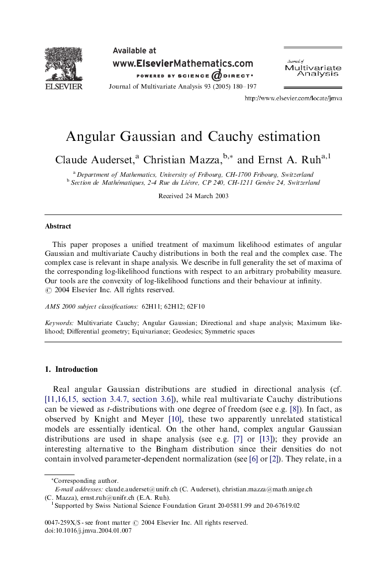 Angular Gaussian and Cauchy estimation