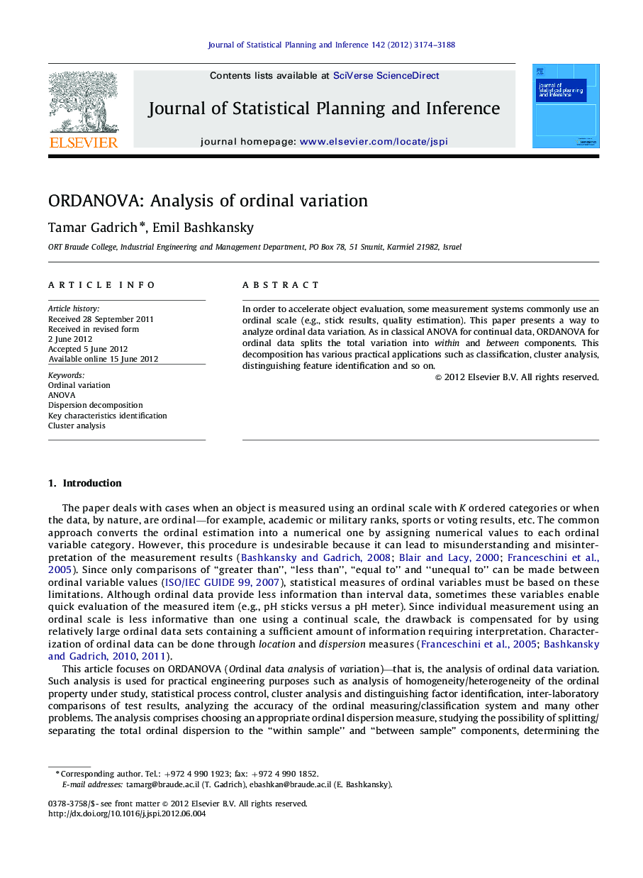 ORDANOVA: Analysis of ordinal variation