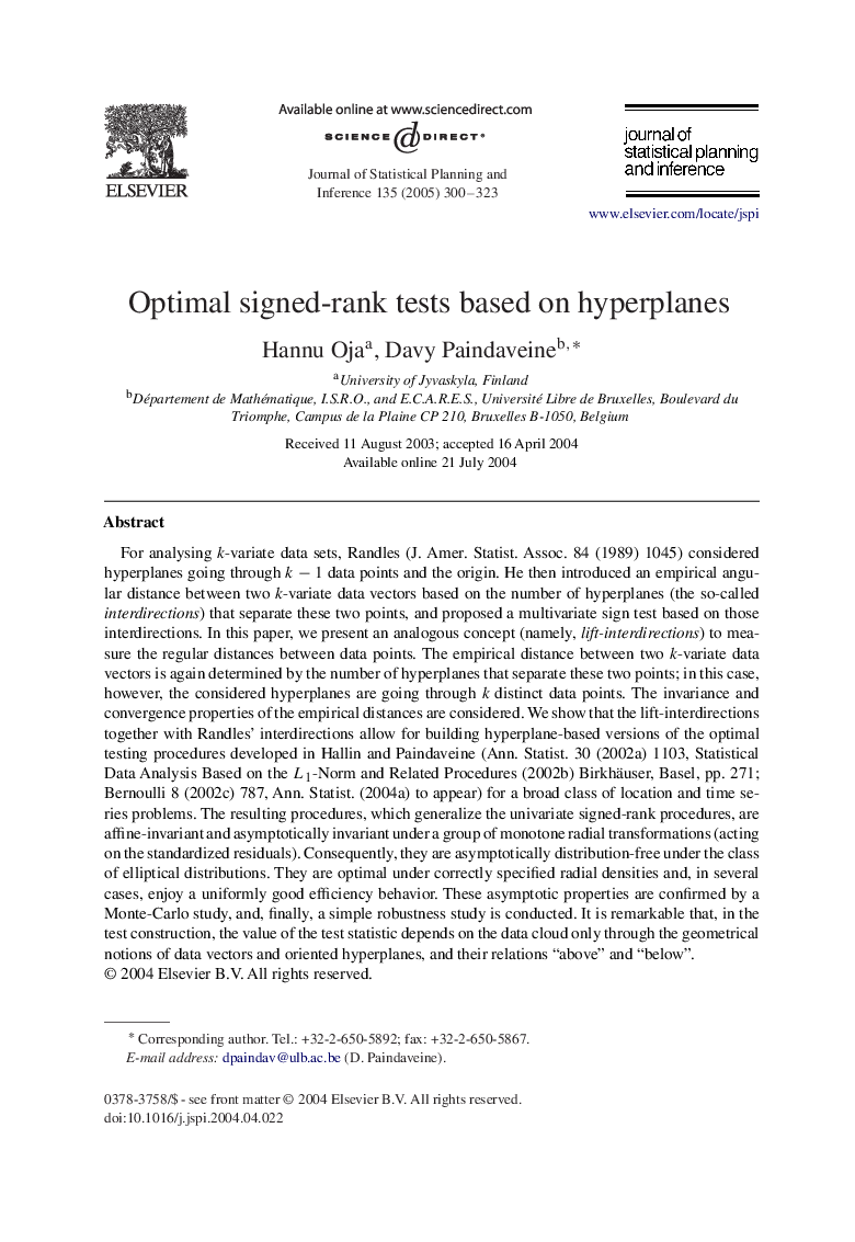 Optimal signed-rank tests based on hyperplanes