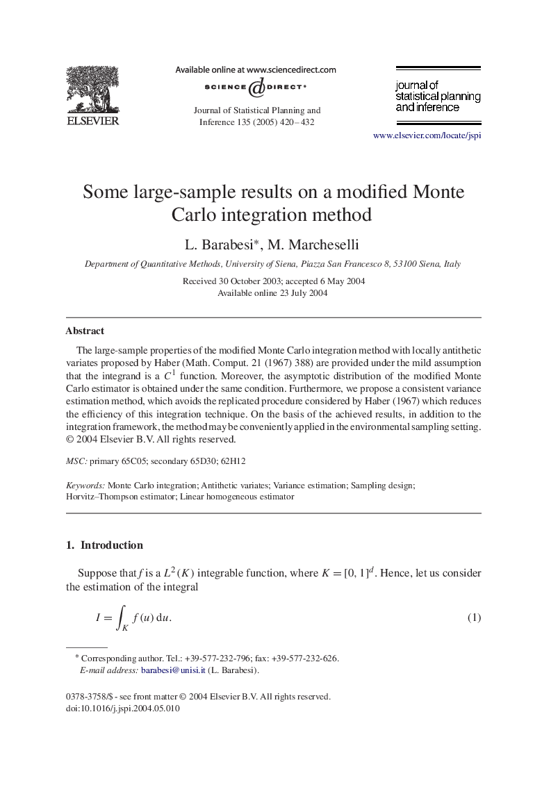 Some large-sample results on a modified Monte Carlo integration method