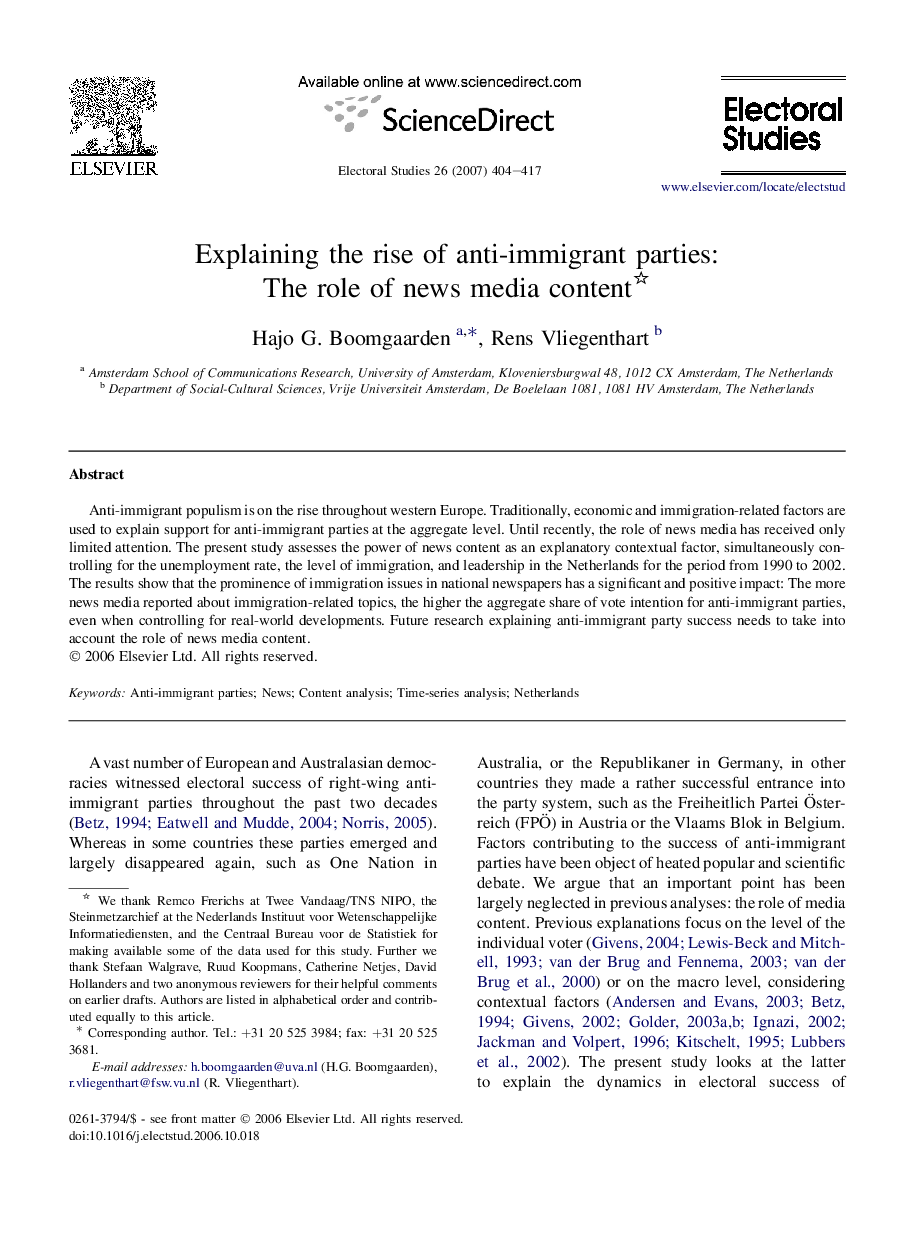 Explaining the rise of anti-immigrant parties: The role of news media content 