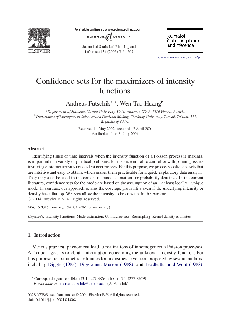 Confidence sets for the maximizers of intensity functions