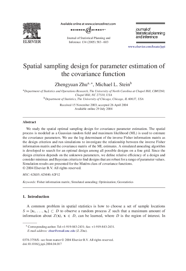 Spatial sampling design for parameter estimation of the covariance function