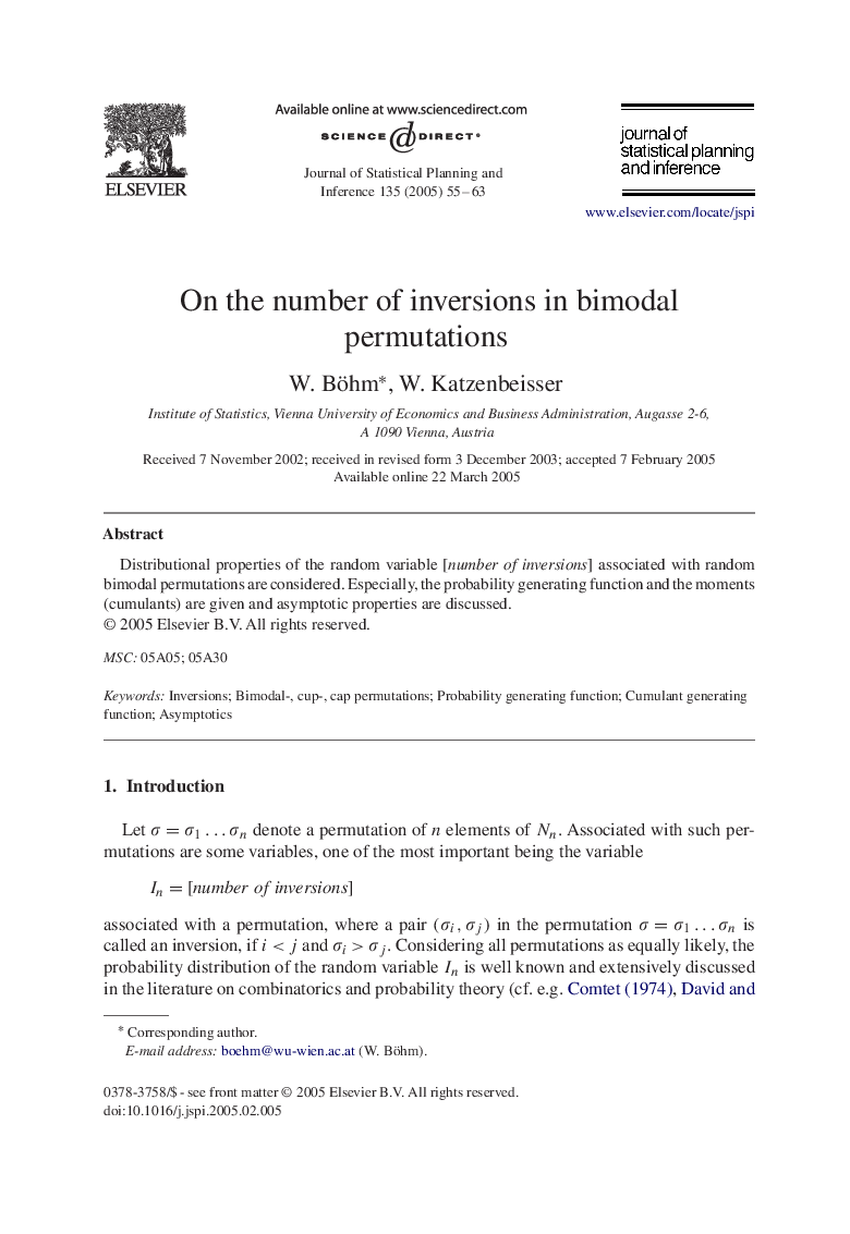 On the number of inversions in bimodal permutations