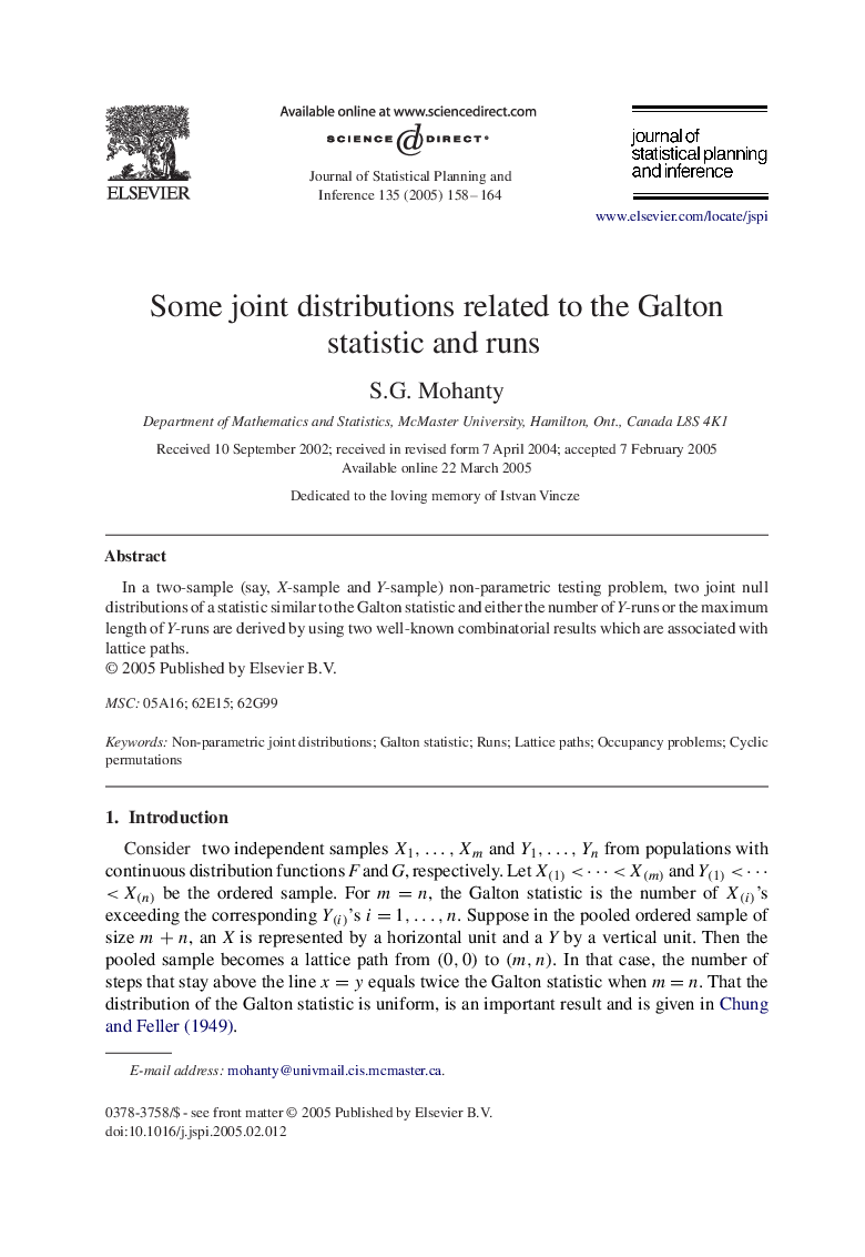 Some joint distributions related to the Galton statistic and runs