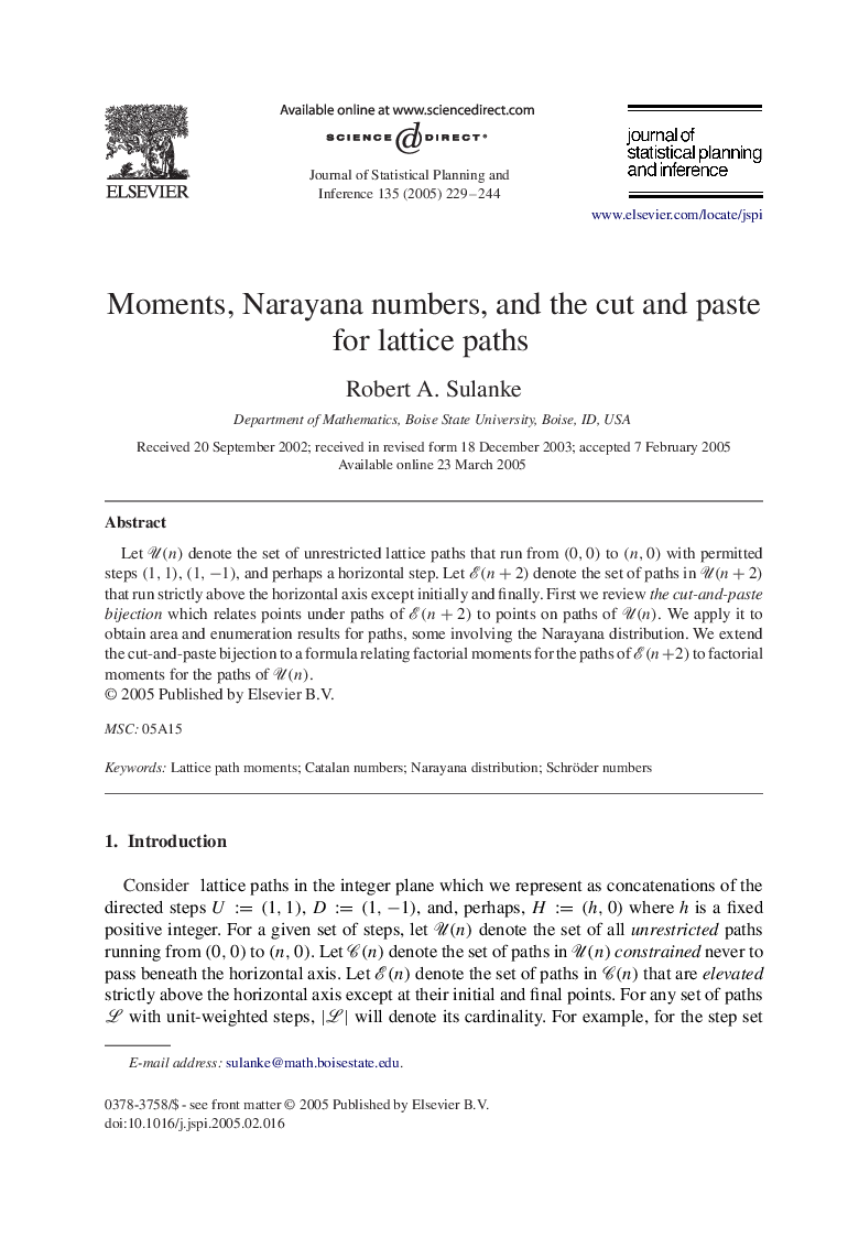 Moments, Narayana numbers, and the cut and paste for lattice paths