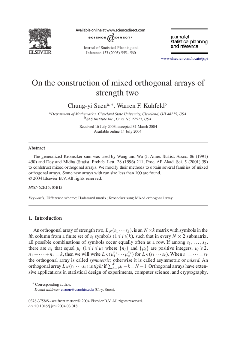 On the construction of mixed orthogonal arrays of strength two