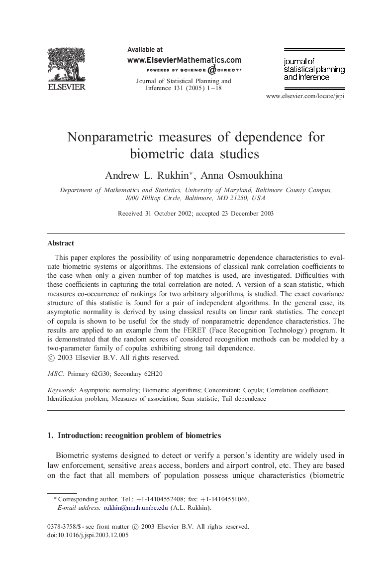 Nonparametric measures of dependence for biometric data studies