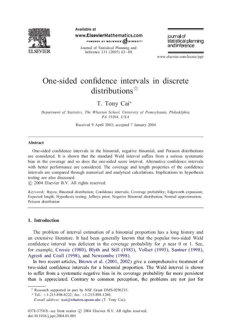 One-sided confidence intervals in discrete distributions