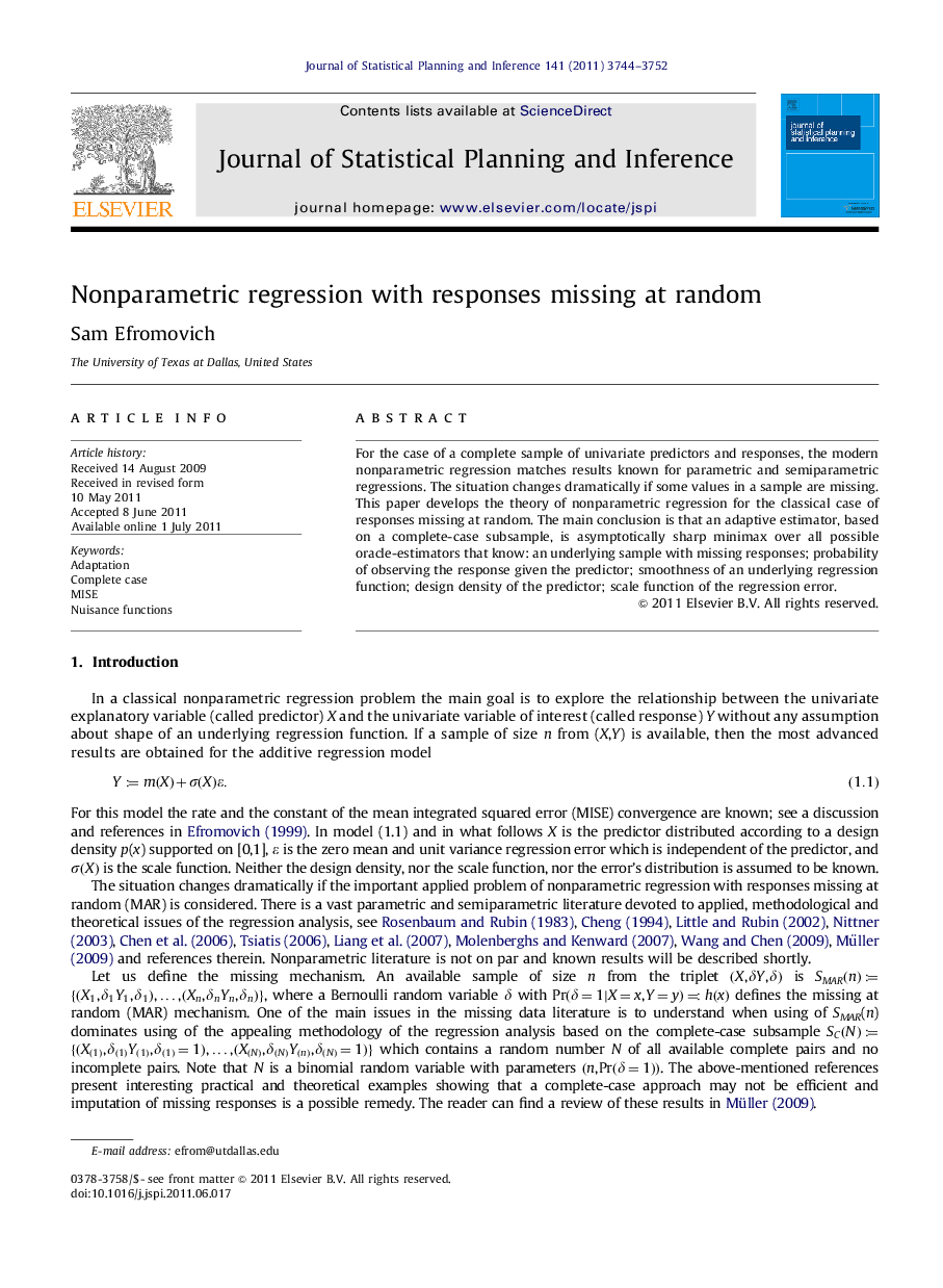 Nonparametric regression with responses missing at random