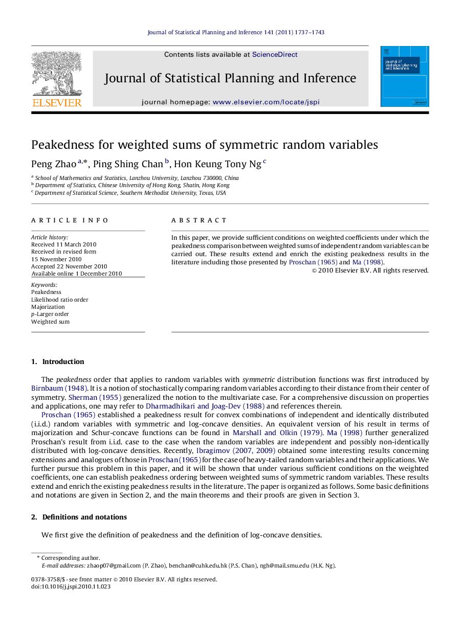 Peakedness for weighted sums of symmetric random variables