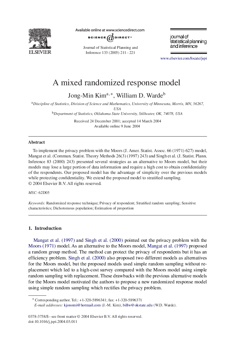 A mixed randomized response model