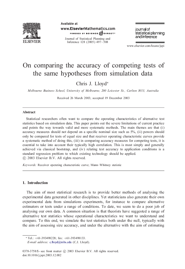 On comparing the accuracy of competing tests of the same hypotheses from simulation data