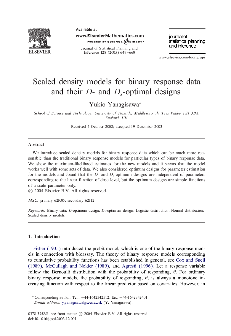 Scaled density models for binary response data and their D- and Ds-optimal designs